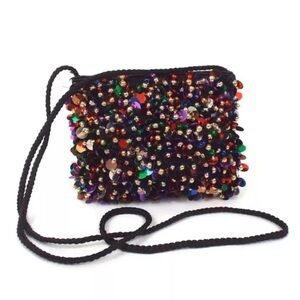 Vintage DANCIN' purse / handbag bright shiny sequins  gold beads Sparkling *D6